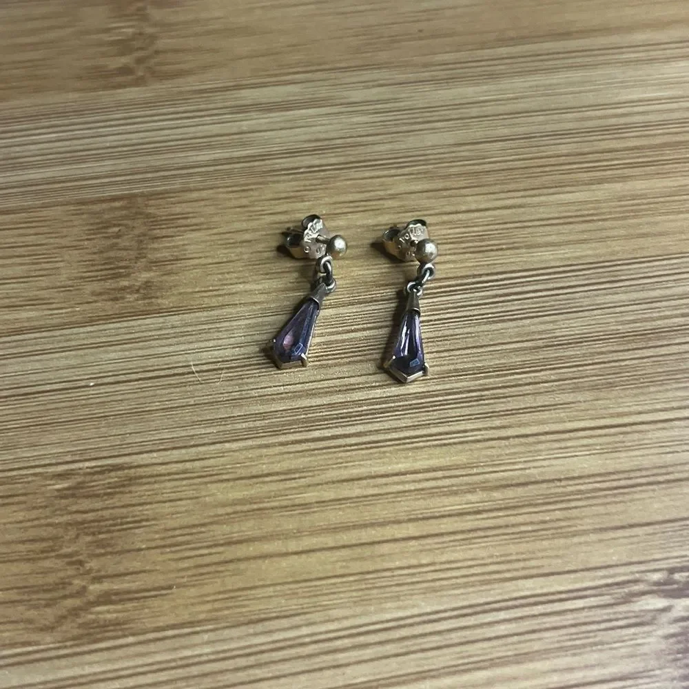 Vintage Gold & Genuine Amethyst Drop Earrings with Matching Pendant